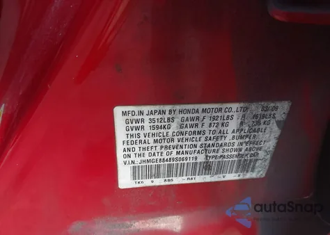 2009 Honda Fit Sport из США, поврежденный, VIN JHMGE88489S069119